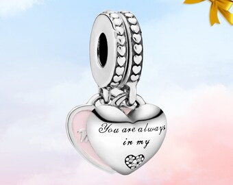 Herz-Anhänger „Mutter und Tochter“ • Neuer echter Pandora-Charm aus S925-Sterlingsilber für Armband • Halsketten-Anhänger • Geschenk für Sie