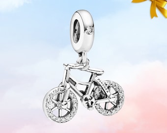 Fiets Dangle Charm • Nieuwe echte S925 Sterling zilveren bedel voor Pandora armband • Ketting hanger • Cadeau voor haar • Kom met een doos