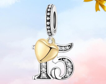15th Celebration Charm: S925 Silver Charm for Bracelet,Necklace Pendant