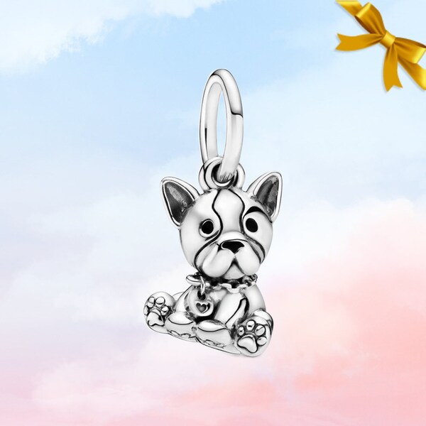 Breloque bouledogue chiot chien • Nouveau véritable breloque en argent sterling S925 pour bracelet Pandora • Collier pendentif • Cadeau pour les amoureux de bouledogue