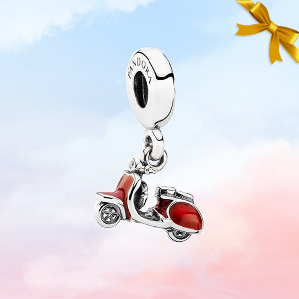 Ciondolo pendente scooter rosso • Nuovo ciondolo autentico in argento sterling S925 per bracciale Pandora • Collana pendente • Regalo per lei • Fornito con una scatola