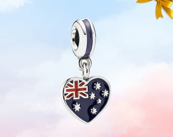 Australia Heart Flag Dangle Charm • New Genuine S925 Sterling Silver Pandora Charm for Bracelet • Necklace Pendant • Come With a Box