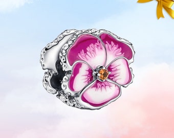 Roze viooltje bloem charme • Nieuwe echte S925 Sterling zilveren bedel voor Pandora armband • ketting hanger • beste cadeau voor haar