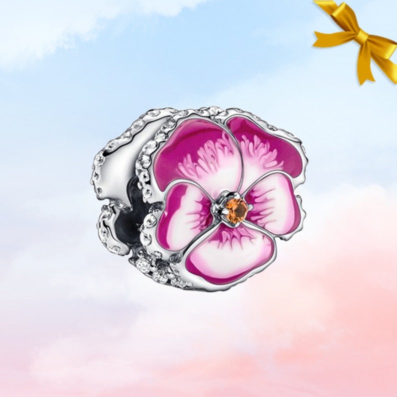 Blue Pansy Flower Charm Nieuwe echte S925 Sterling zilveren bedel voor Pandora armband Ketting hanger Beste cadeau voor haar Roze