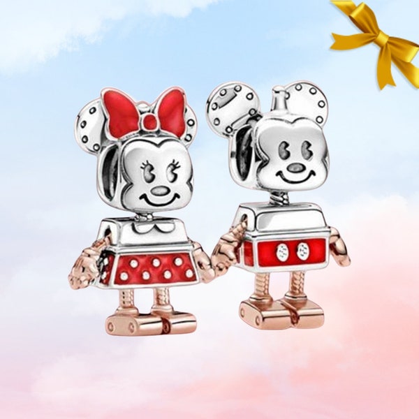 Minnie Mouse Breloque robot Mickey Mouse • Nouvelle breloque en argent sterling S925 véritable pour bracelet Pandora • Collier à pendentif • Cadeau pour elle