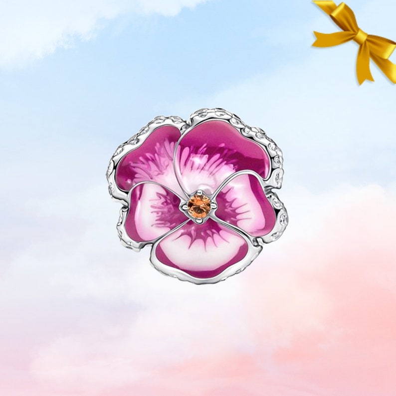 Blue Pansy Flower Charm Nieuwe echte S925 Sterling zilveren bedel voor Pandora armband Ketting hanger Beste cadeau voor haar afbeelding 6