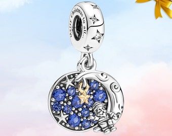 Weihnachtsmann auf dem Mond Double Dangle Charm • Neuer echter 925 Sterling Silber Charm für Pandora Armband • Halskette Anhänger • Weihnachtsgeschenk