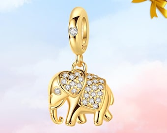 Golden Elephant Charm: Gold Plated Charm for Bracelet,Necklace Pendant