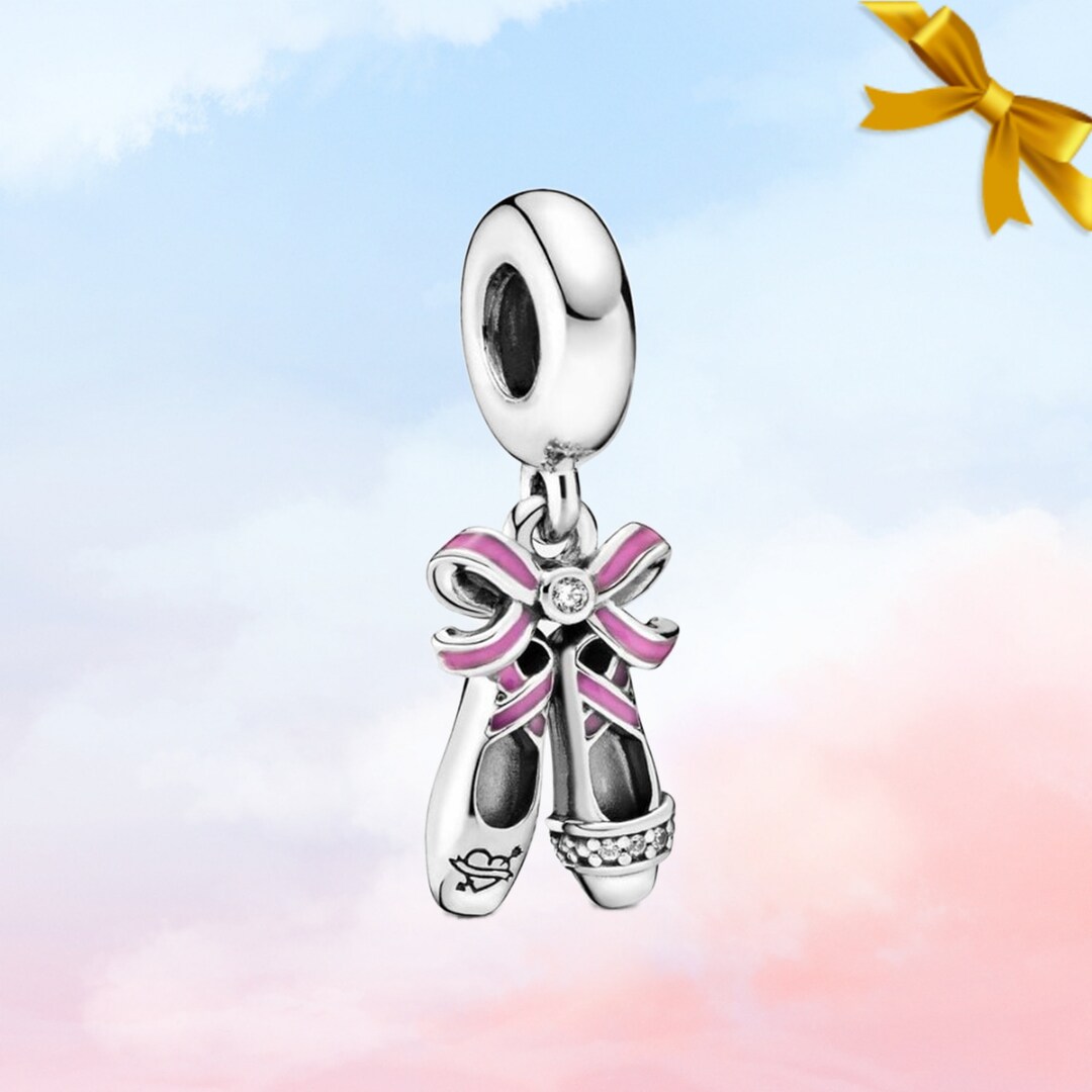 Pink Ballerina Shoes Dangle Charm New Genuine 925 Sterling Silver