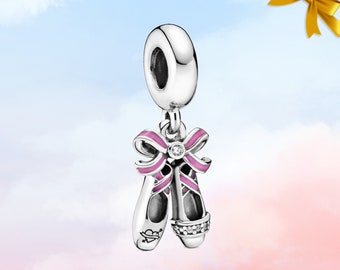 Charm pendentif ballerines roses • Nouveau charm Pandora en argent sterling 925 véritable pour bracelet • Collier pendentif • Cadeau amateur de danse pour elle