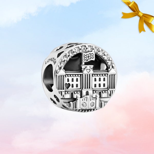 Breloque scintillante Buckingham Palace New London • Breloque Pandora en argent sterling S925 véritable pour bracelet • Collier avec pendentif • Livré avec une boîte