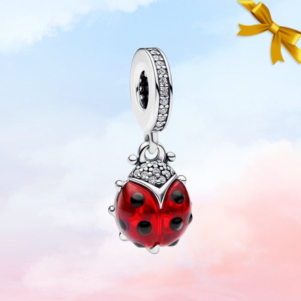 Roter Marienkäfer-Charm-Charm • Neuer echter S925 Sterlingsilber-Charm für Pandora-Armband • Halsketten-Anhänger • Geschenk für Sie