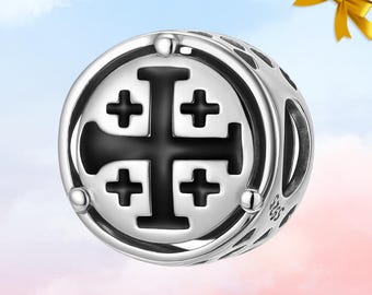 Jerusalem Cross Charm: S925 Sterling Silver Charm for Bracelet,Necklace Pendant