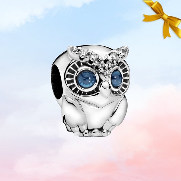 Charm hibou étincelant • Nouveau véritable charme Pandora en argent sterling S925 pour bracelet • Pendentif collier • Meilleur cadeau pour elle