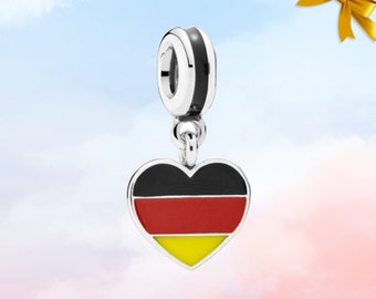 Dije colgante con bandera de corazón de Alemania • Nuevo dije genuino de plata de ley S925 para pulsera Pandora • Colgante de collar • Regalo para ella