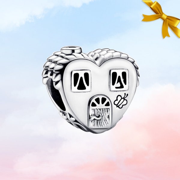 Heart House Happy Place Charm • Nieuwe echte S925 Sterling zilveren bedel voor Pandora armband • Ketting hanger • Cadeau voor haar