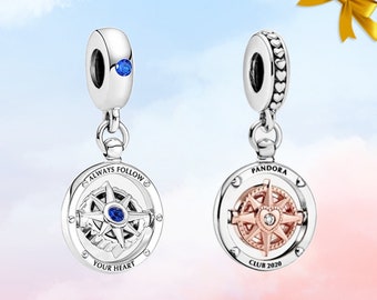 Spinning Kompass Baumeln Charme • Neuer echter S925 Sterling Silber Pandora Charm für Armband • Halsketten-Anhänger • Geschenk für Sie