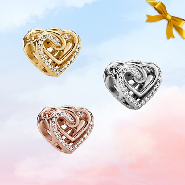 Sparkling Entwined Hearts Charm • New Genuine S925 Sterling Silver Charm for Pandora Bracelet • Necklace Pendant • Gift for Her