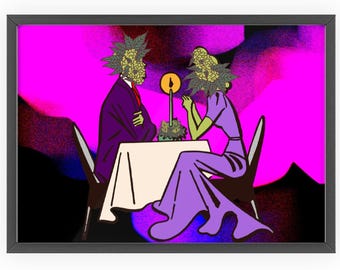 Abendessen mit Mary Jane Surreal Kunstdruck, ästhetisches Wandstück, romantisches Dekor, moderner Wohnraum, Retro Dekor