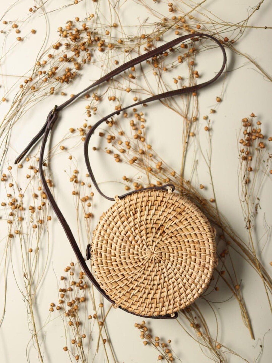 Boho Round Rattan Sling Bag Beach Bag Bali Bag Crossbody Bag for