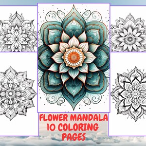 10 Flower Mandala coloring pages, Mandalas, Adult coloring, Kids coloring, Anxiety relief, Printable pages, Instant Download, Commercial use