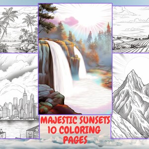 Sunsets coloring pages, Beauty of nature, Adult coloring, Kids coloring, Anxiety relief, Printable pages, Instant Download, Commercial use