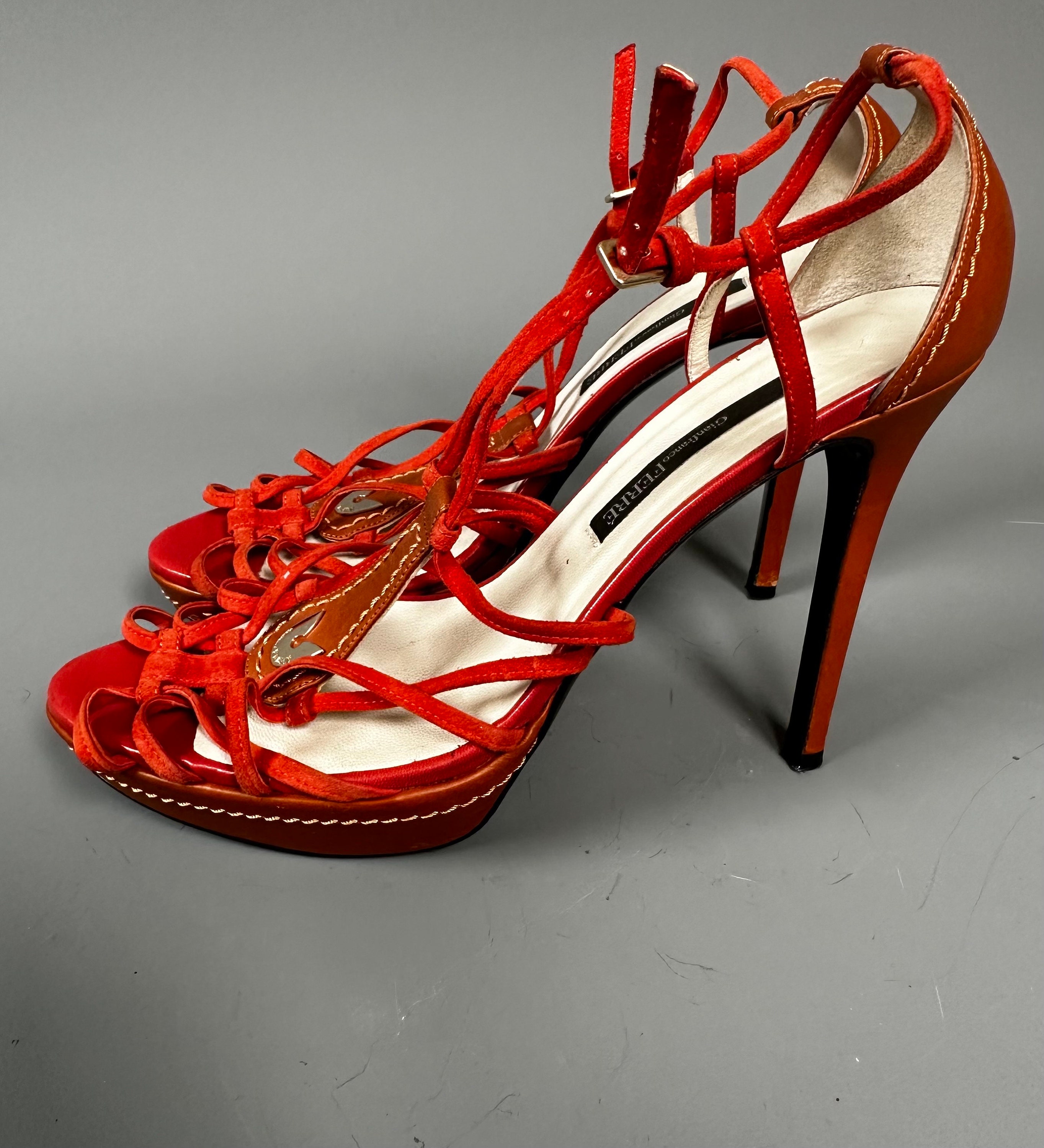 Gianfranco Ferre Vintage Sandals. High Heels. Pumps. Orange 