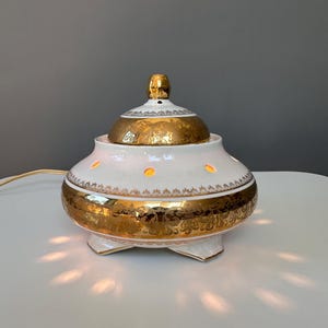 Vintage Porcelain Lamp Beyer & Bock Germany Aroma Diffuser Smoke Absorber Gold Decor Table Lamp
