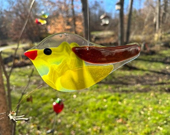 Fused Glass Suncatcher yellow transparent #3048n clear & Yellow