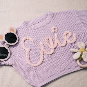 Custom Baby Sweater with Hand-Embroidered Name & Monogram Unique Aunt's Gift for Baby Girl image 4