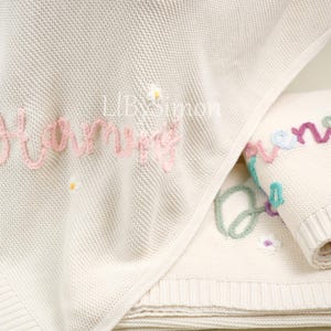 Personalized Baby Blanket: Hand Embroidered Organic Cotton Knit