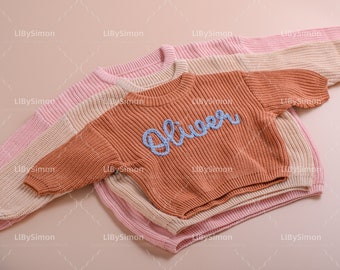 Festive Joy: Personalized Baby Sweater with Hand-Embroidered Name & Monogram - A Special Aunt's Gift for Baby Girl