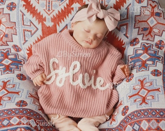 Personalized Name Baby Sweater – Hand-Embroidered for Adorable Baby Girls | Ideal Baby Shower and Christmas Gift