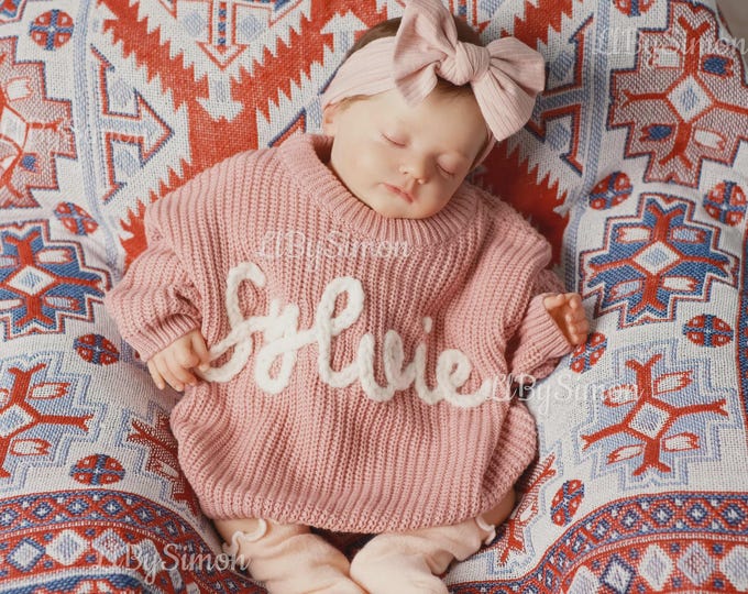 Personalized Name Baby Sweater – Hand-Embroidered for Adorable Baby Girls | Ideal Baby Shower and Christmas Gift