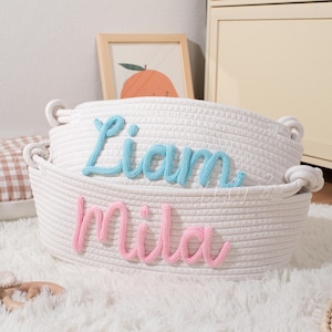 Personalisierter Baby-Geschenkkorb - Benutzerdefinierte Baumwollseil-Spielzeugaufbewahrung, Babypartygeschenk, Kinderzimmer-Organizer mit Namen