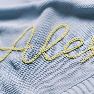 Wrap Your Little One in Warmth and Love with Our Hand-Embroidered Personalized Knit Baby Blanket A Custom Name Swaddle Blanket image 3