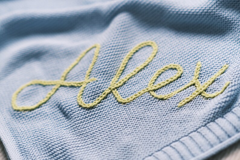 Wrap Your Little One in Warmth and Love with Our Hand-Embroidered Personalized Knit Baby Blanket A Custom Name Swaddle Blanket image 3