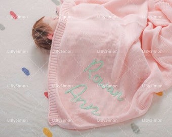 Wrap Your Little One in Warmth and Love with Our Hand-Embroidered Personalized Knit Baby Blanket - A Custom Name Swaddle Blanket