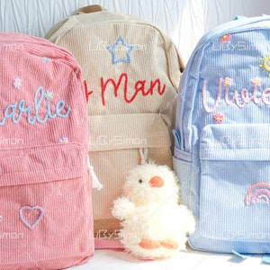 Sac à dos en velours côtelé personnalisé : cartable brodé personnalisé pour enfants
