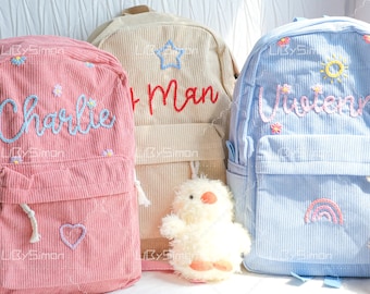 Custom Corduroy Backpack: Personalized Embroidered School Bag for Kids