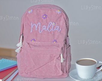 Custom Corduroy Backpack: Personalized Embroidered School Bag for Kids