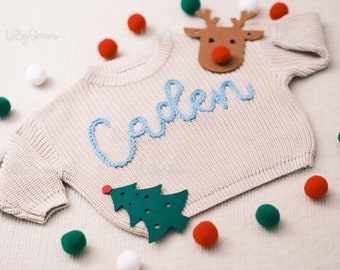 Custom Baby Sweater: Hand Embroidered Name & Monogram | Unique Aunt's Gift for Baby Girl