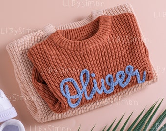 Festive Joy: Personalized Baby Sweater with Hand-Embroidered Name & Monogram - A Special Aunt's Gift for Baby Girl