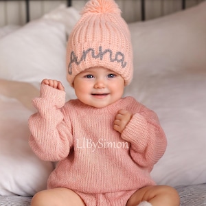 Gorro personalizado com nome de bebê, gorro de inverno para crianças, gorro para recém-nascido com nome bordado, presente de chá de bebê