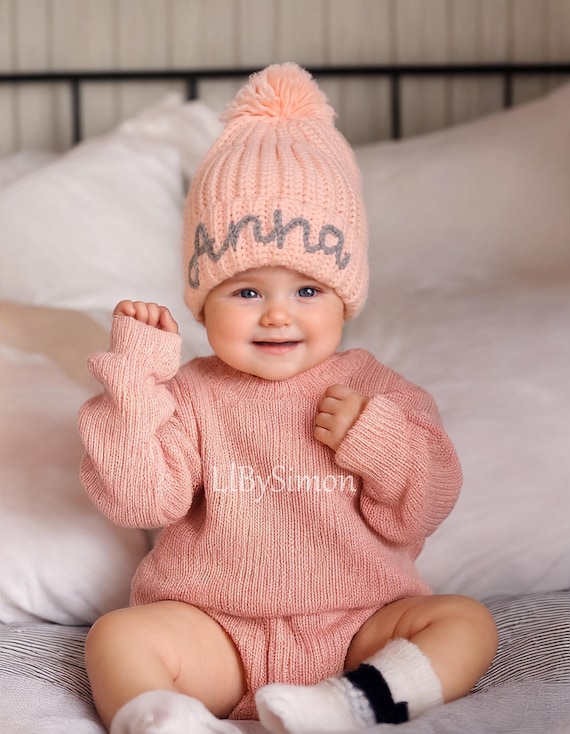 Custom Personalized Baby Name Beanie, Winter Pom Hat for Kids
