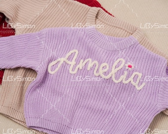 Festive Joy: Personalized Baby Sweater with Hand-Embroidered Name & Monogram - A Special Aunt's Gift for Baby Girl