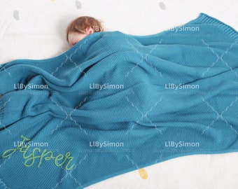 Wrap Your Little One in Warmth and Love with Our Hand-Embroidered Personalized Knit Baby Blanket - A Custom Name Swaddle Blanket