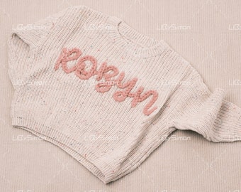 Festive Joy: Personalized Baby Sweater with Hand-Embroidered Name & Monogram - A Special Aunt's Gift for Baby Girl