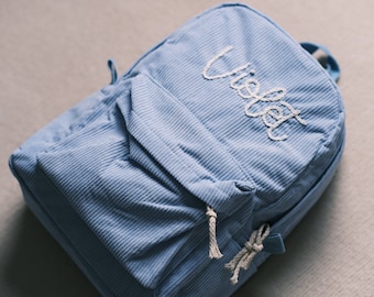 Personalized Hand-Embroidered Corduroy Backpack | Embroidered School Bag for Kids | Child's Toddler Backpack