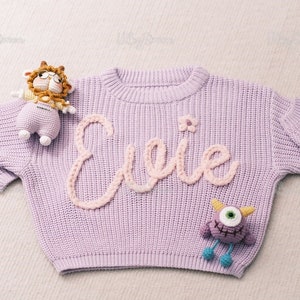 Custom Baby Sweater with Hand-Embroidered Name & Monogram Unique Aunt's Gift for Baby Girl image 5